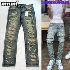 ミニマルmnml ハードクラッシュリペアデニム 36 ディストレストデニム 新品