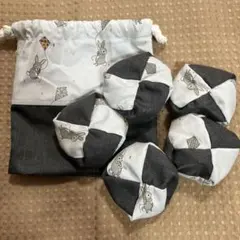 お手玉5個と収納用巾着袋　⑮ハンドメイド
