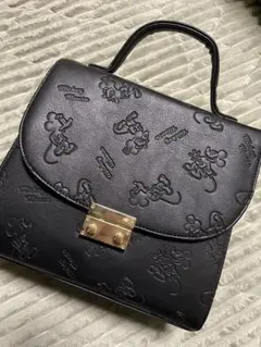ミッキーマウス 型押し　ブラック ハンドバッグ