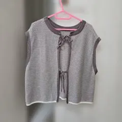 【studioCLIP】12ゲージ麻タッチリボンベスト ブラウン×オフホワイト