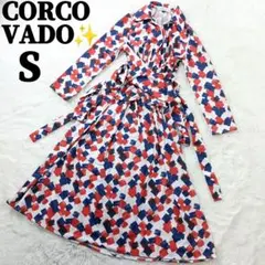 美品✨CORCOVADO カシュクールワンピース 膝丈 日本製 リボン 総柄Sのサムネイル