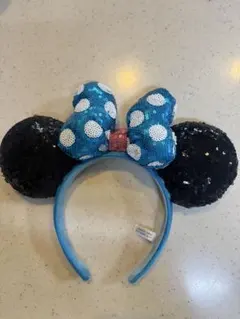 ミニーマウス風カチューシャ　黒と青のドット