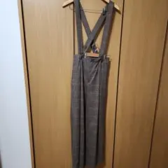 チェック柄サロペット ワイドパンツ