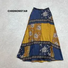 CHIGNONSTAR/総柄ロングスカート/ブラウン系/パッチワーク風/綺麗め