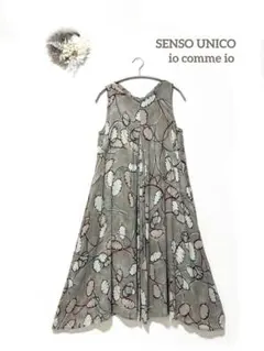 美品⁂センソユニコ⁂ロングフレアワンピース　スクエアジャガード　総柄　タック　M 美品⁂センソユニコ⁂ロングフレアワンピース スクエアジャガード 総柄