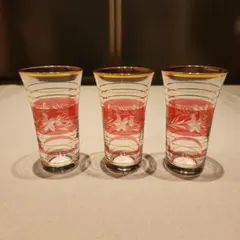 昭和レトロ　金飾　カット　グラス　3客セット