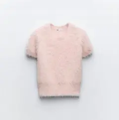 ZARA ザラ フェイクファートップス ピンク 半袖ニット