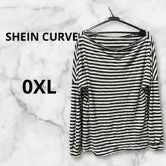 SHEIN CURVEストライプ柄長袖Tシャツ 【0XL】黒白
