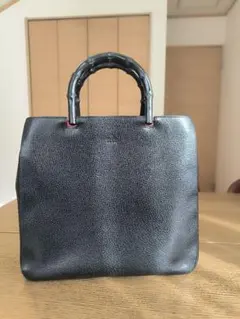 シ*ー様 黒レザーバンブーハンドルトートバッグ