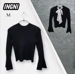 INGNI イング バックリボン フレアスリーブ リブニット ブラック M 長袖