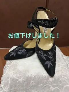 Emma Hope ブラック ビーズ付きサテン ハイヒール 37.5 - メルカリ
