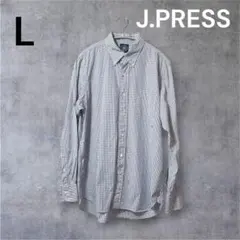 J.PRESS ブルー チェック柄 L 長袖シャツ ブラウス ボタンダウン 薄手のサムネイル