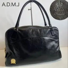 【A.D.M.J】ハンドバッグ トートバッグ ボストンバッグ レザー 黒 ロゴ