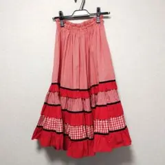 赤 ギンガムチェック フォークダンスチロルスカート