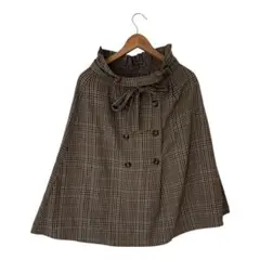 秋冬　オリーブデオイル　フレアスカート ブラウンチェック柄リボン付き　Mサイズ