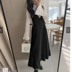 【黒Sサイズ】サイドベルトフレアジャンパースカート[dk1386]グレイル