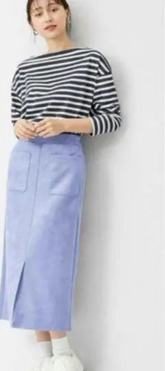 GU スエードタッチナローミディスカート ブルーM