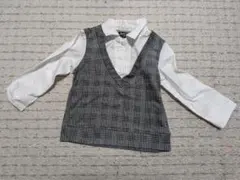 ベビー フォーマル シャツ ベスト 重ね着風 チェック柄 90cm