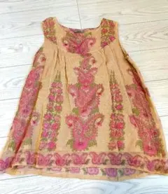 H-B 刺繍入りチュニック ベージュ・ピンク・グリーン