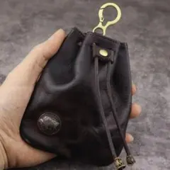 ミニ コイン財布 コインバッグ レザー ヴィンテージ 巾着ポーチ 黒