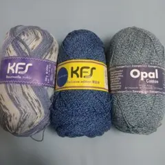 【激レア】【未使用】KFS Opal 毛糸 コットン 3玉 青系
