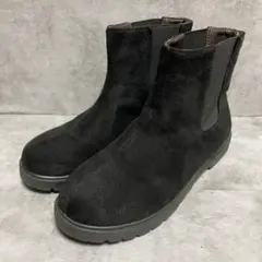 サイドゴアブーツ（L）ショートブーツ スエード調 ブラック フラット