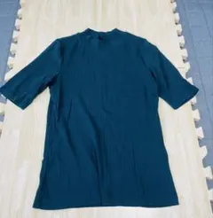 ユニクロ ダークグリーン リブ編み 五分袖 トップス カットソー Tシャツ　M