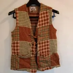 [希少] 90s パッチワーク チェック柄 ベスト フリー