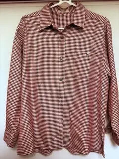 古着　赤と白のチェック柄長袖シャツ