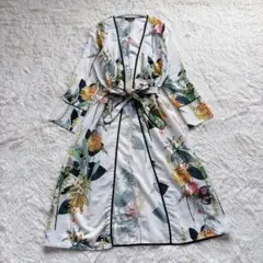 ZARA キモノガウン　ロングワンピース　花柄　ウエストリボン　エレガント　M