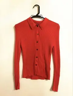 美品　UNIQLO　エクストラファインメリノリブポロカーディガン　長袖　M 赤