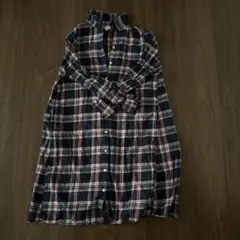 ネイビーとレッドのチェック柄シャツワンピース Lサイズ