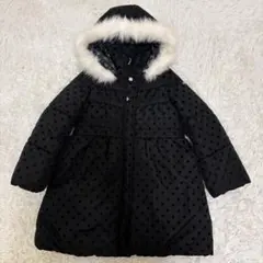 Multi Pals 中綿ロングコート 黒　ドット 130 ファー　フード