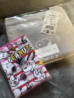 未使用　スヌーピー　トートバッグ　グレイ　ミニタオル付き