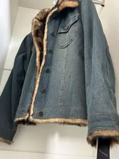デニムジャケット ファー付き ダークブルー　L