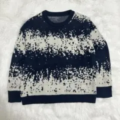 ネイビーとホワイトのニット Lサイズ