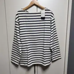 新品 inherit バスクシャツ ホワイト/ネイビー ストライプ