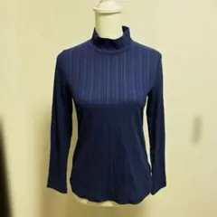 SLP ハイネックリブカットソー ネイビーM 長袖 きれいめ