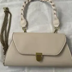 訳あり新品ベージュ 編み込みハンドル ショルダーバッグ