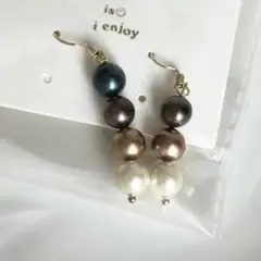 アシンメトリー マルチカラー 模造 パール ゴールド フック ピアス