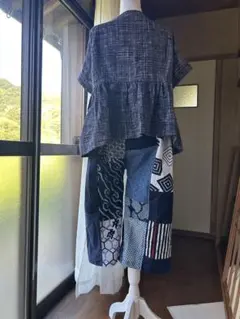 希少　古い有松絞り浴衣を使ったバルーンパンツ　藍染木綿　パジャマズボン 希少 古い有松絞り浴衣を使ったバルーンパンツ 藍染木綿 パジャマ