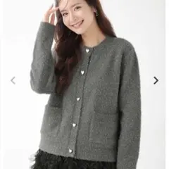 フィットモア　ラメニットハートボタンカーディガン　グレー
