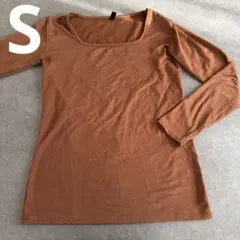 ブラウン 長袖 スクエアネック トップス S