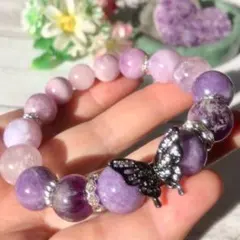 elegantパープル✨蝶ʚїɞ✨天然石デザインブレスレット