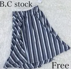 新品タグ付 B.C STOCK ストライプ フレアスカート フリー ネイビー　白のサムネイル