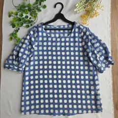 【美品】grove グローブ ぼかしチェック タックジョーゼットブラウス M