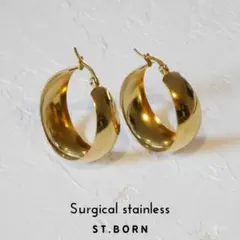 サージカルステンレス【直径30㎜】大きめフープピアス　ゴールドカラー　軽量