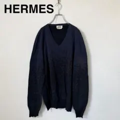 HERMES Vネック ニット セーター ネイビーのサムネイル