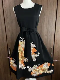 黒留袖 リメイク花柄刺繍 ロングドレス No.21 黒留袖 リメイク花柄刺繍 ロングドレス No.21 留袖ドレス | 着物