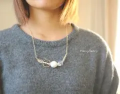 ホワイト・クリア・パール＊爽やかゴールドネックレス。゜＋．